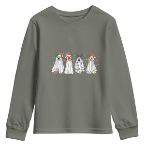 Christmas Ghost Dog Youth Sweatshirt TS10 Military Green Print Your Wear
