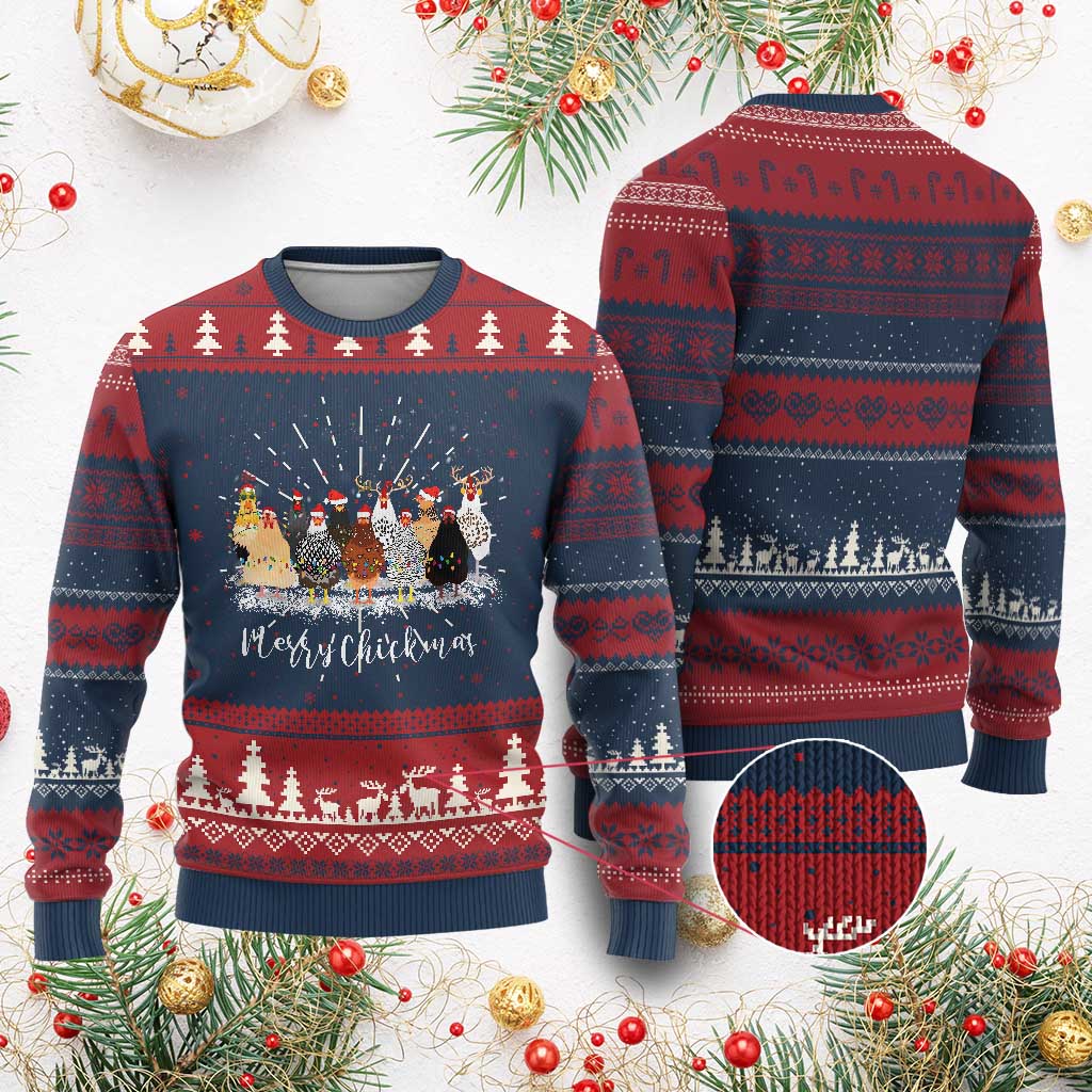 Cute Christmas Chickens Ugly Christmas Sweater Xmas Farm Animals TS10 Burgundy Print Your Wear