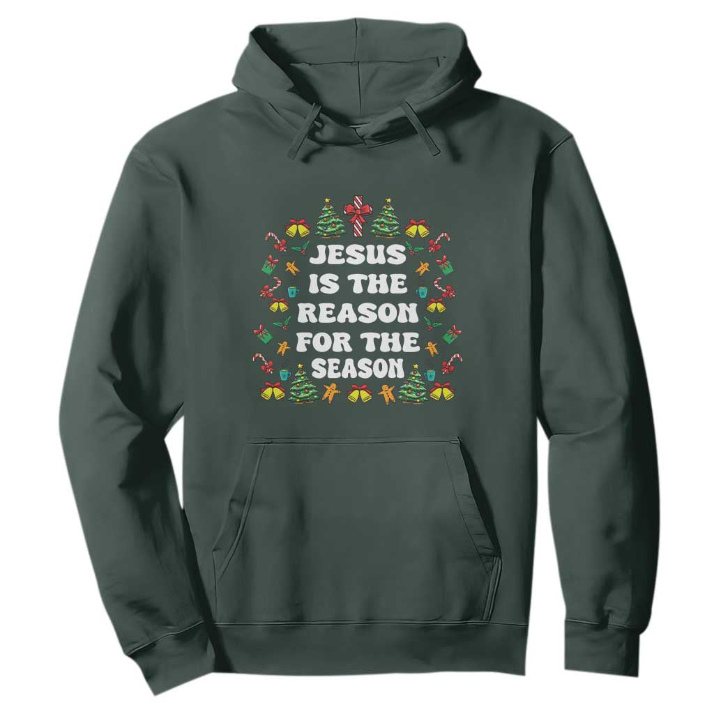 Christian Christmas Hoodie Ugly Christmas Sweaters Jesus Is The Reason For The Season TS10 Dark Forest Green Print Your Wear