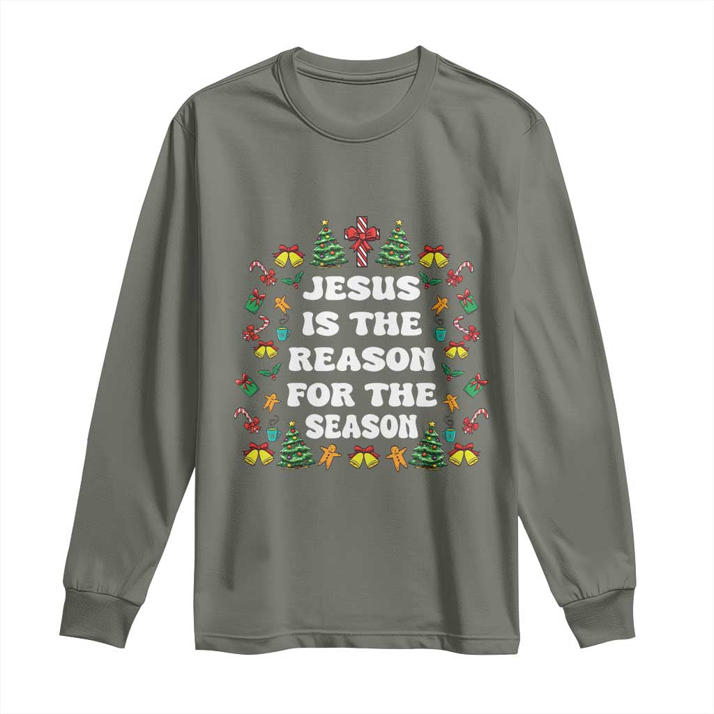Christian Christmas Long Sleeve Shirt Ugly Christmas Sweaters Jesus Is The Reason For The Season TS10 Military Green Print Your Wear