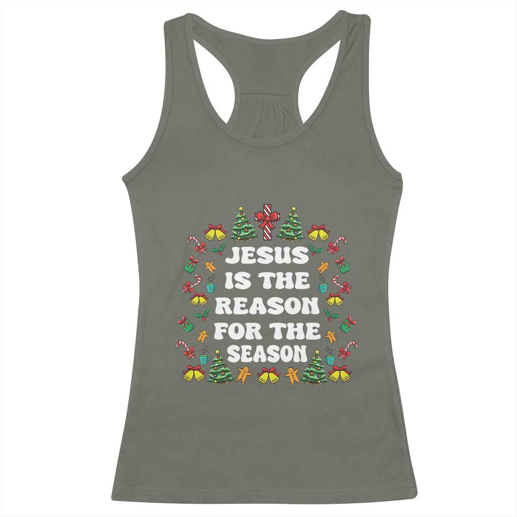 Christian Christmas Racerback Tank Top Ugly Christmas Sweaters Jesus Is The Reason For The Season TS10 Military Green Print Your Wear
