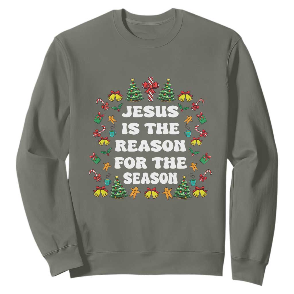Christian Christmas Sweatshirt Ugly Christmas Sweaters Jesus Is The Reason For The Season TS10 Military Green Print Your Wear