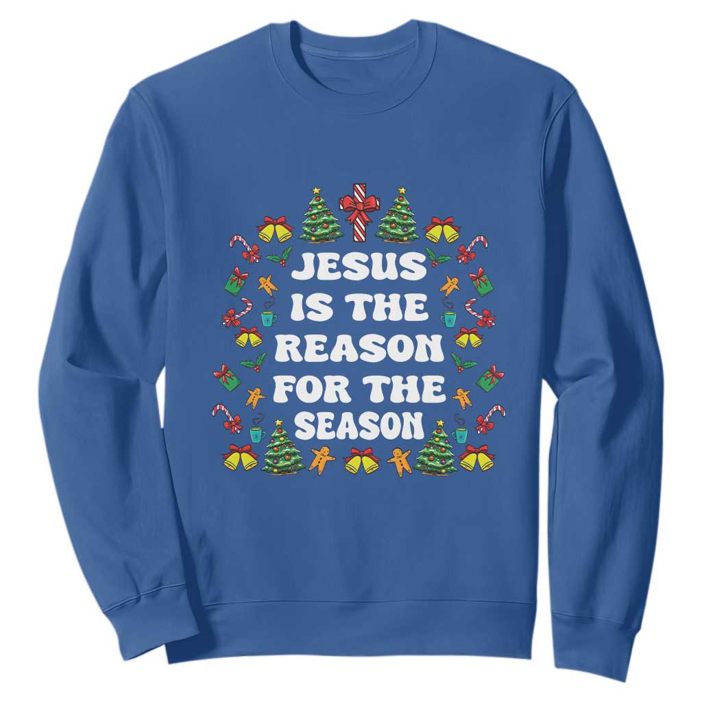 Christian Christmas Sweatshirt Ugly Christmas Sweaters Jesus Is The Reason For The Season TS10 Royal Blue Print Your Wear