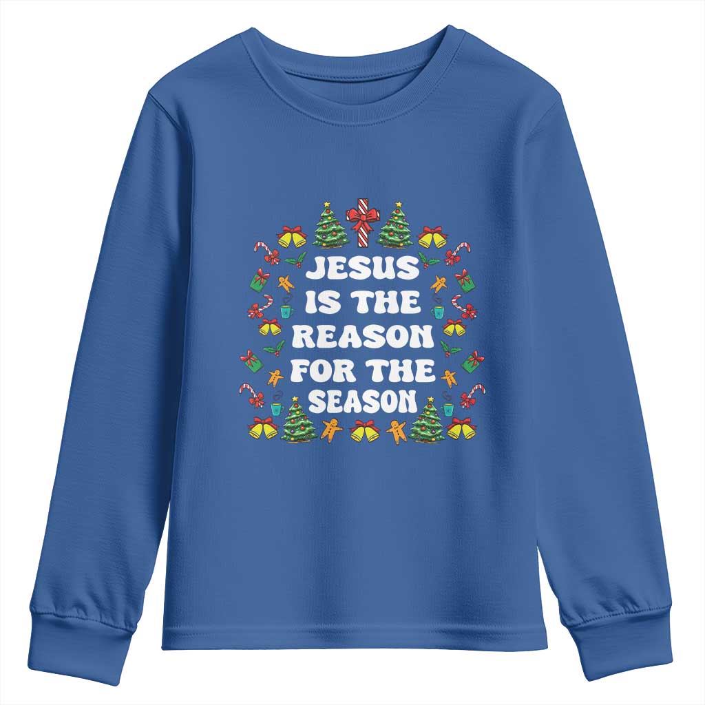 Christian Christmas Youth Sweatshirt Ugly Christmas Sweaters Jesus Is The Reason For The Season TS10 Royal Blue Print Your Wear
