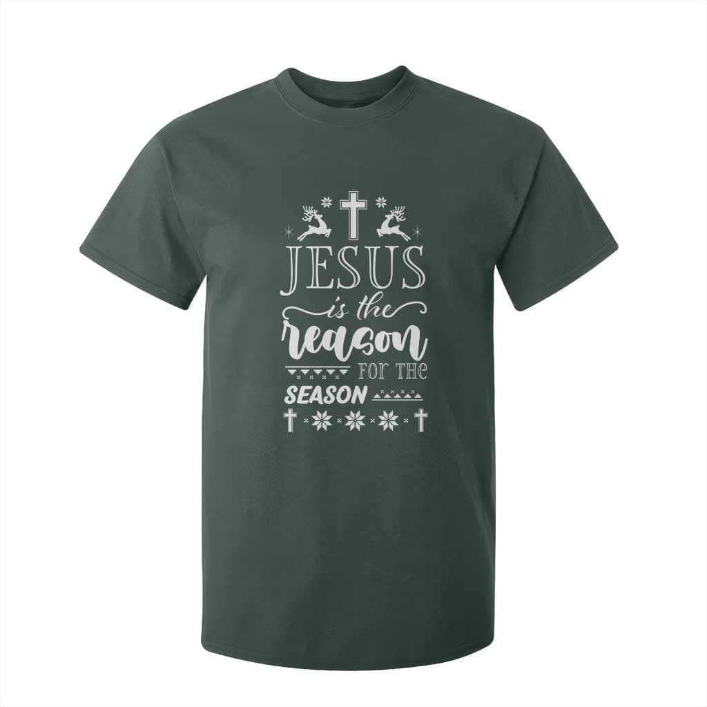 Christian Christmas T Shirt For Kid Jesus Is The Reason For The Season Xmas Faith TS10 Dark Forest Green Print Your Wear