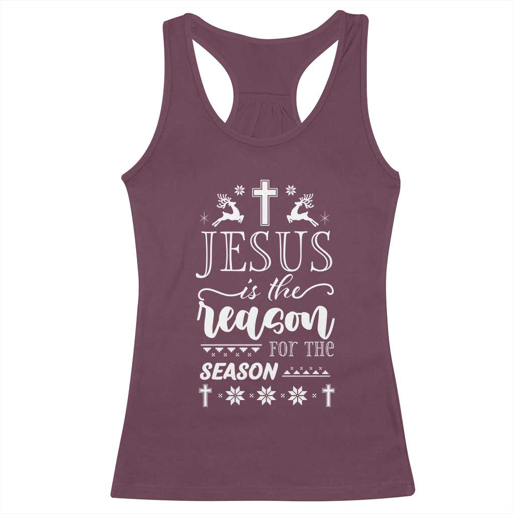 Christian Christmas Racerback Tank Top Jesus Is The Reason For The Season Xmas Faith TS10 Maroon Print Your Wear