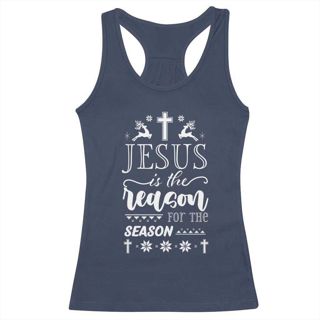 Christian Christmas Racerback Tank Top Jesus Is The Reason For The Season Xmas Faith TS10 Navy Print Your Wear