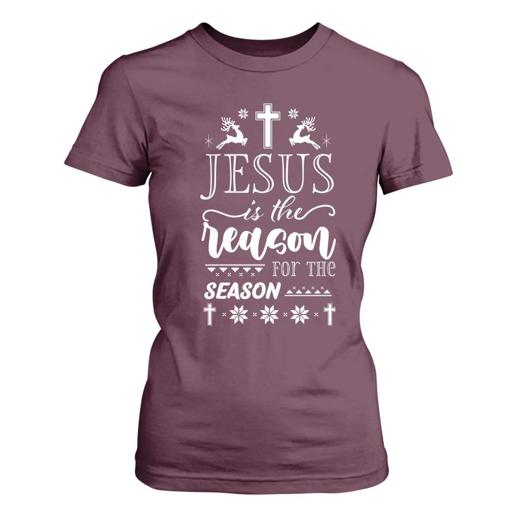 Christian Christmas T Shirt For Women Jesus Is The Reason For The Season Xmas Faith TS10 Maroon Print Your Wear