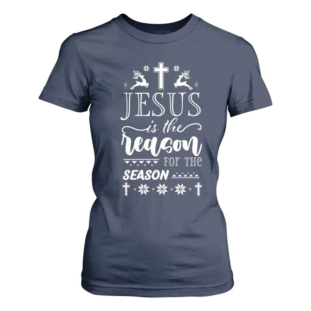Christian Christmas T Shirt For Women Jesus Is The Reason For The Season Xmas Faith TS10 Navy Print Your Wear