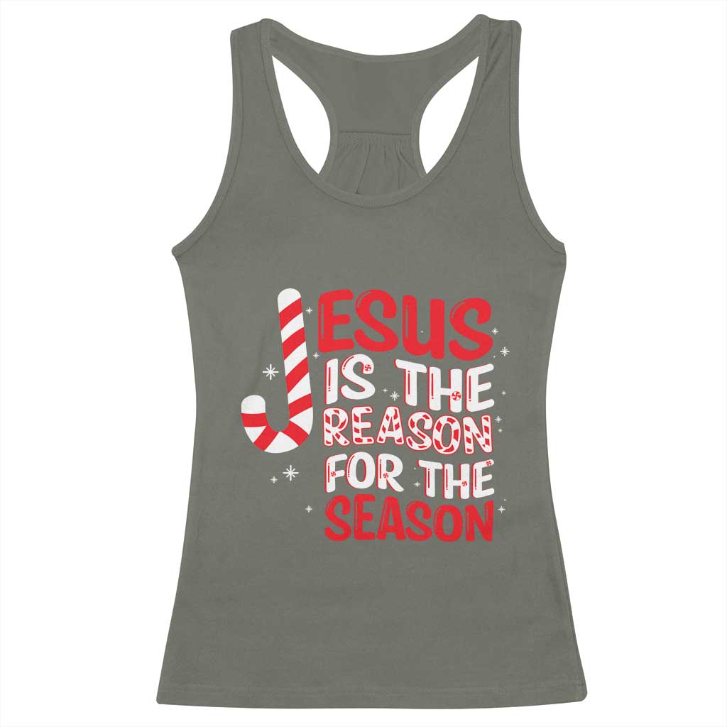 Christian Christmas Racerback Tank Top Jesus Is The Reason For The Season TS10 Military Green Print Your Wear