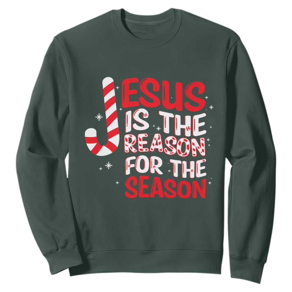 Christian Christmas Sweatshirt Jesus Is The Reason For The Season TS10 Dark Forest Green Print Your Wear