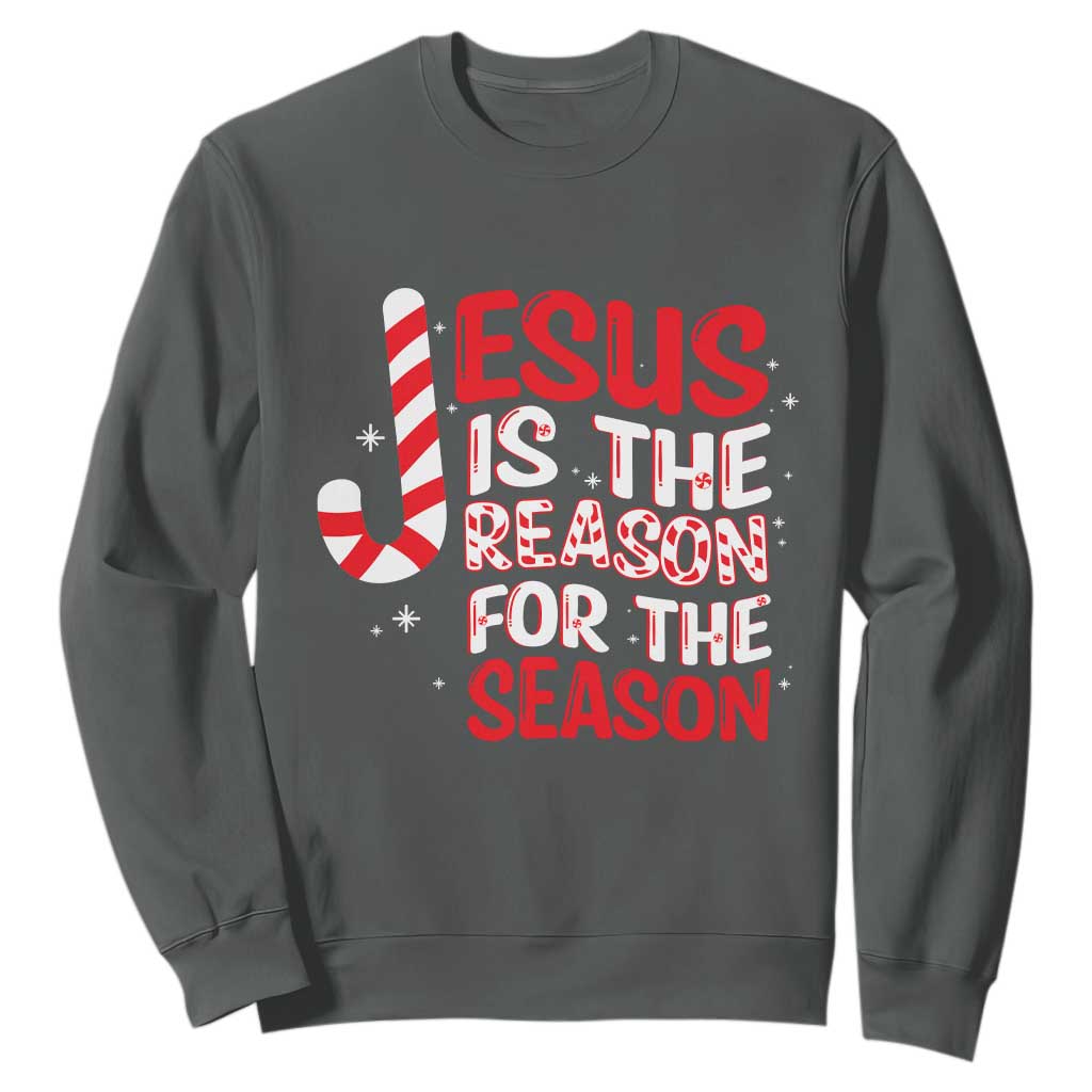 Christian Christmas Sweatshirt Jesus Is The Reason For The Season TS10 Dark Heather Print Your Wear