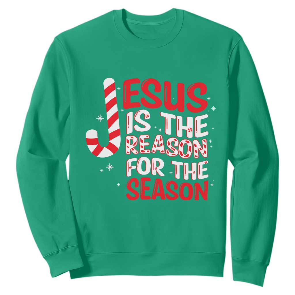 Christian Christmas Sweatshirt Jesus Is The Reason For The Season TS10 Irish Green Print Your Wear