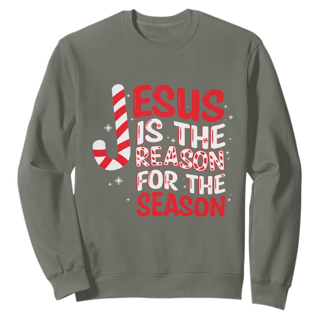 Christian Christmas Sweatshirt Jesus Is The Reason For The Season TS10 Military Green Print Your Wear