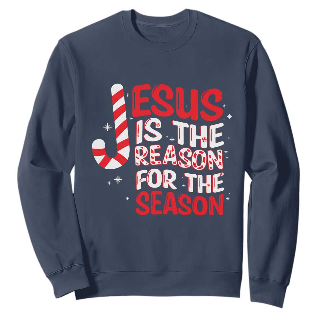 Christian Christmas Sweatshirt Jesus Is The Reason For The Season TS10 Navy Print Your Wear