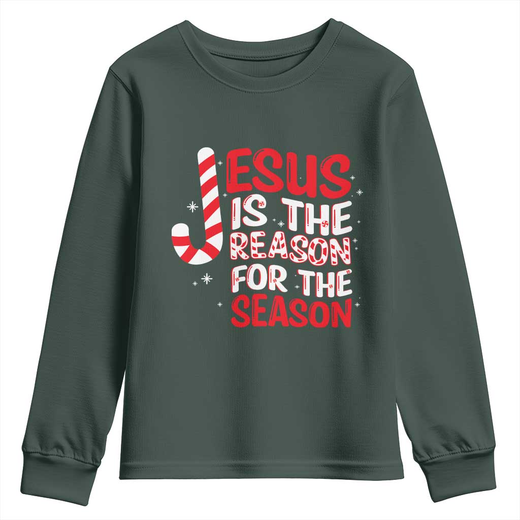 Christian Christmas Youth Sweatshirt Jesus Is The Reason For The Season TS10 Dark Forest Green Print Your Wear