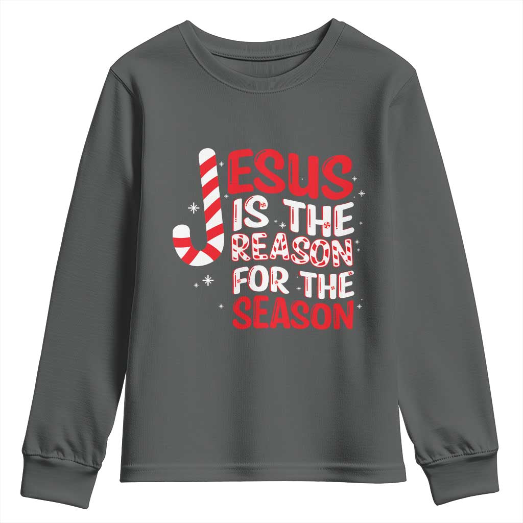 Christian Christmas Youth Sweatshirt Jesus Is The Reason For The Season TS10 Dark Heather Print Your Wear