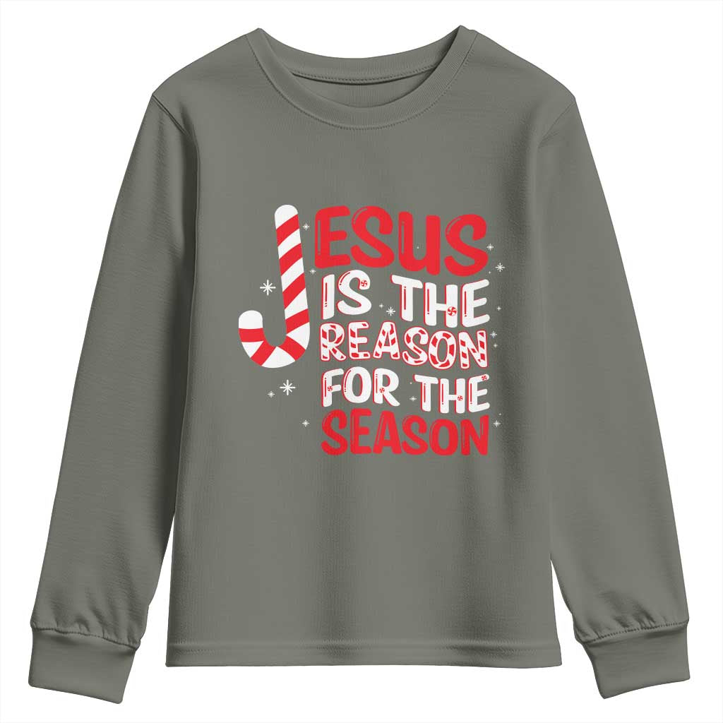 Christian Christmas Youth Sweatshirt Jesus Is The Reason For The Season TS10 Military Green Print Your Wear