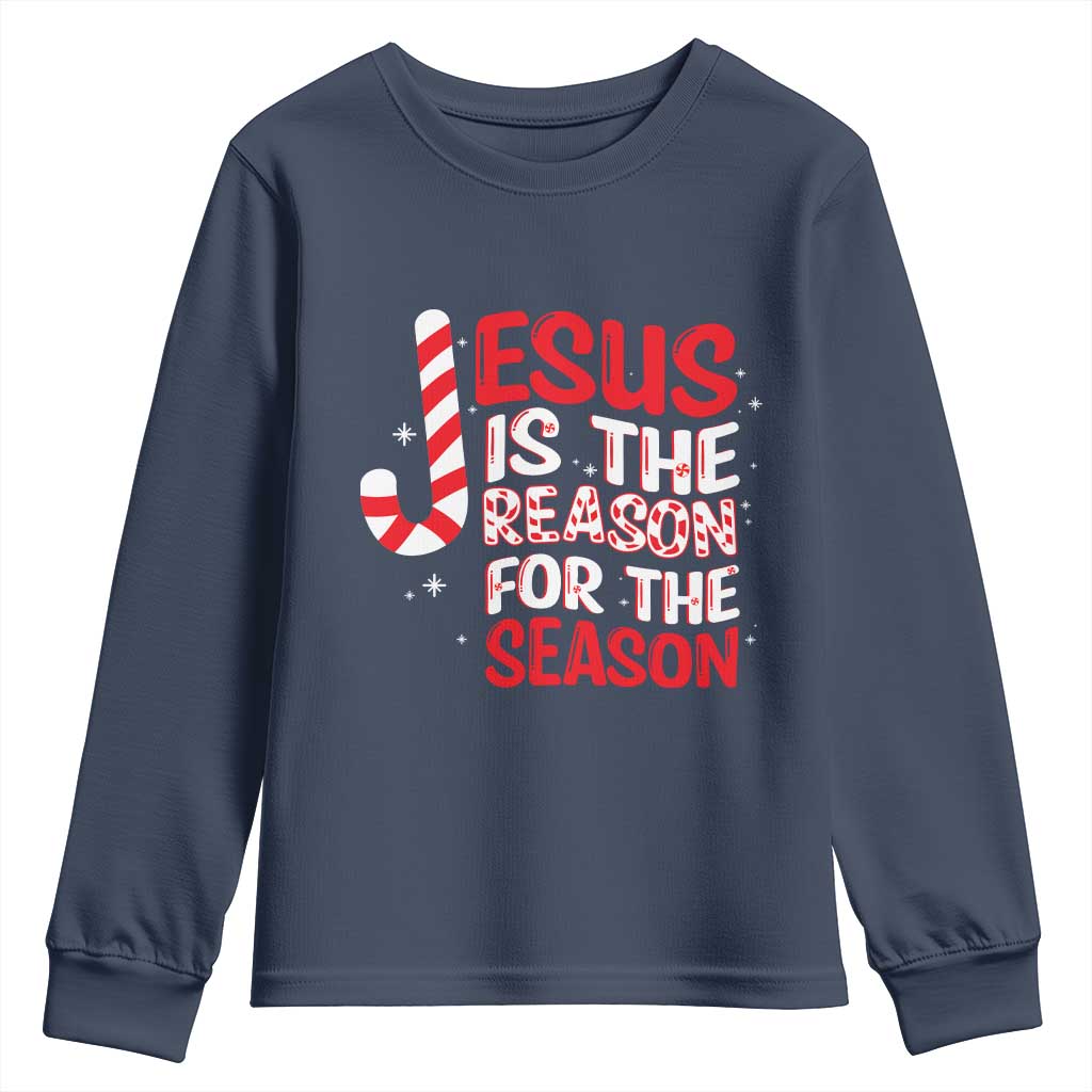 Christian Christmas Youth Sweatshirt Jesus Is The Reason For The Season TS10 Navy Print Your Wear