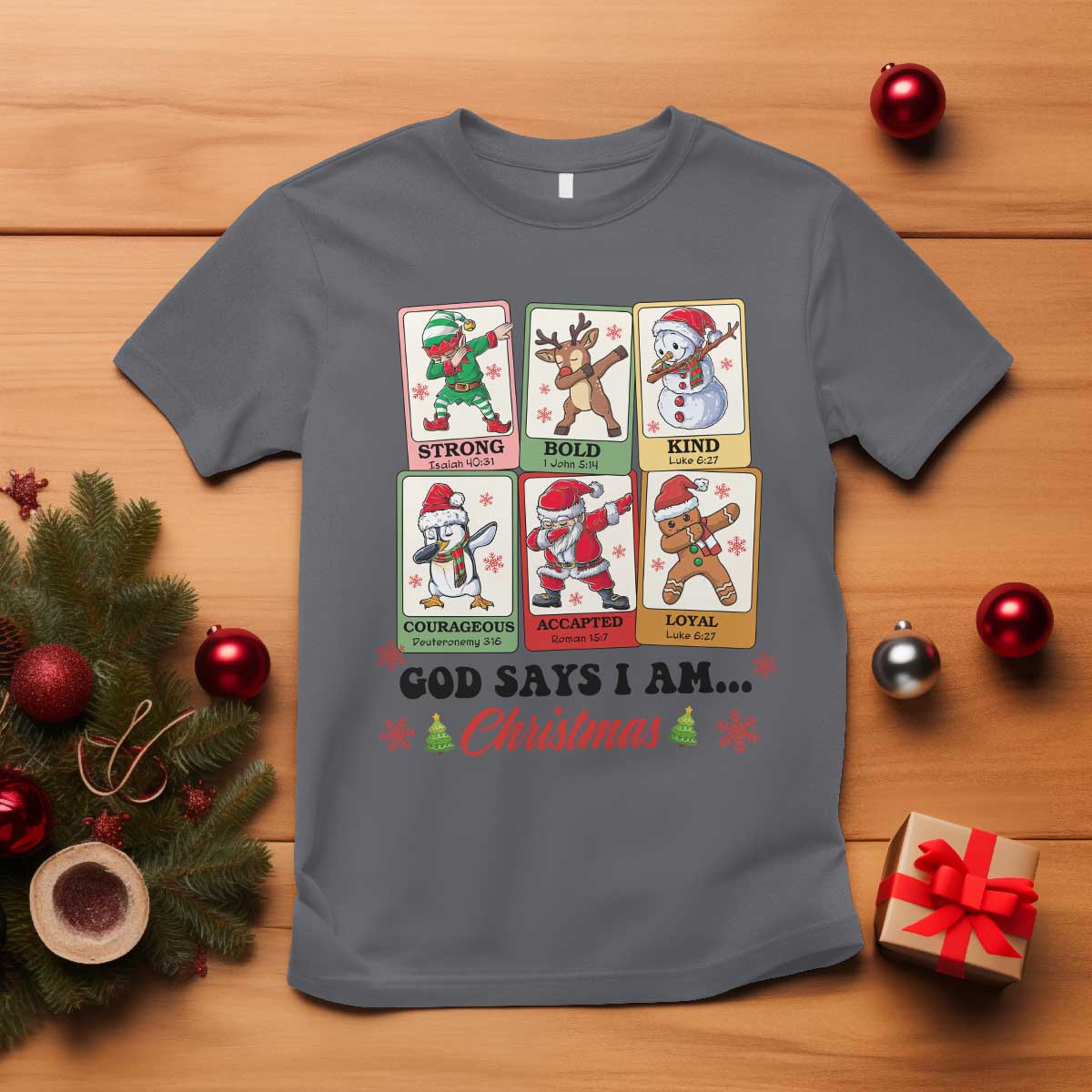 Religious Christmas T Shirt God Says I Am Xmas Christian Bible TS10 Charcoal Print Your Wear