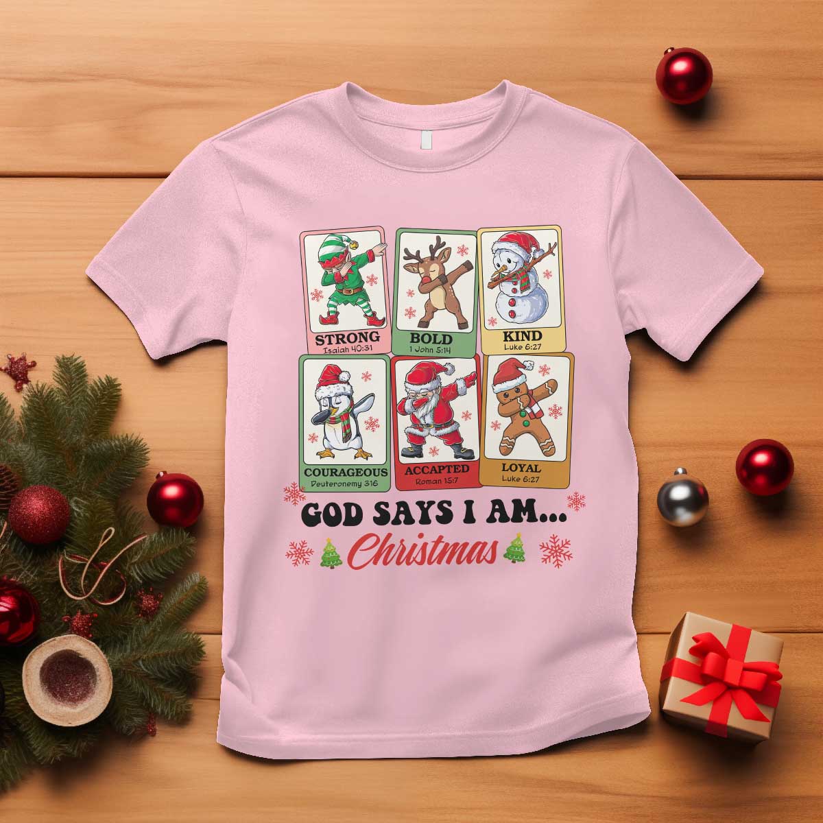 Religious Christmas T Shirt God Says I Am Xmas Christian Bible TS10 Light Pink Print Your Wear