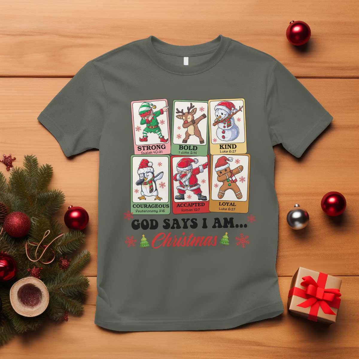 Religious Christmas T Shirt God Says I Am Xmas Christian Bible TS10 Military Green Print Your Wear