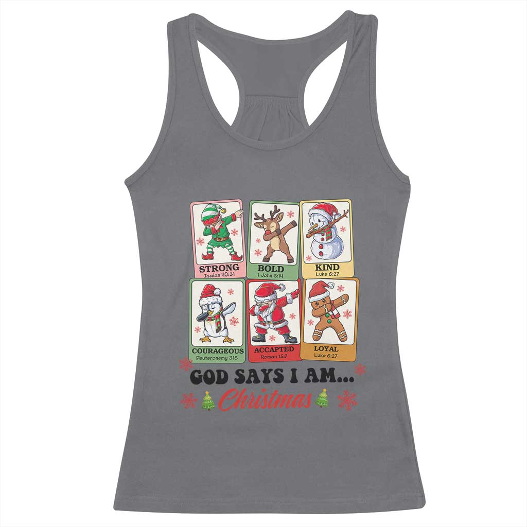 Religious Christmas Racerback Tank Top God Says I Am Xmas Christian Bible TS10 Charcoal Print Your Wear