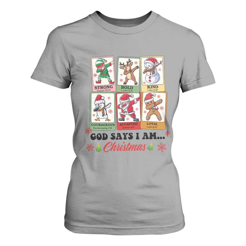 Religious Christmas T Shirt For Women God Says I Am Xmas Christian Bible TS10 Sport Gray Print Your Wear