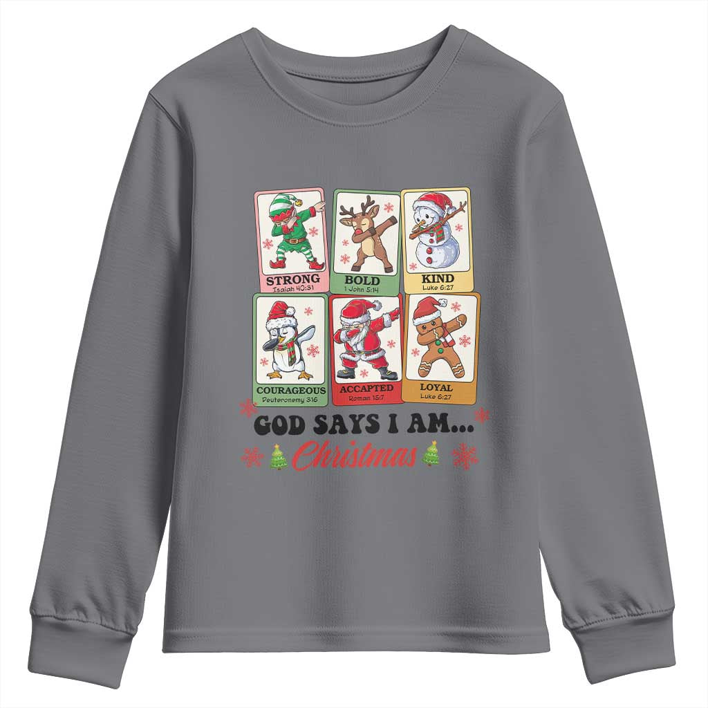 Religious Christmas Youth Sweatshirt God Says I Am Xmas Christian Bible TS10 Charcoal Print Your Wear