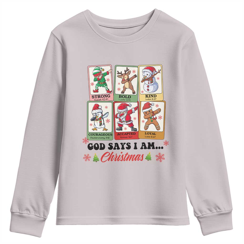 Religious Christmas Youth Sweatshirt God Says I Am Xmas Christian Bible TS10 Ice Gray Print Your Wear