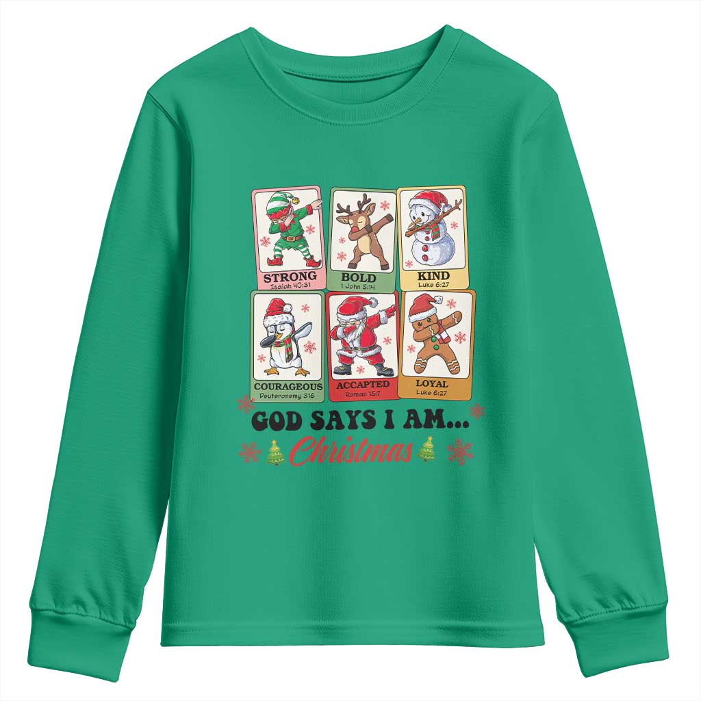 Religious Christmas Youth Sweatshirt God Says I Am Xmas Christian Bible TS10 Irish Green Print Your Wear