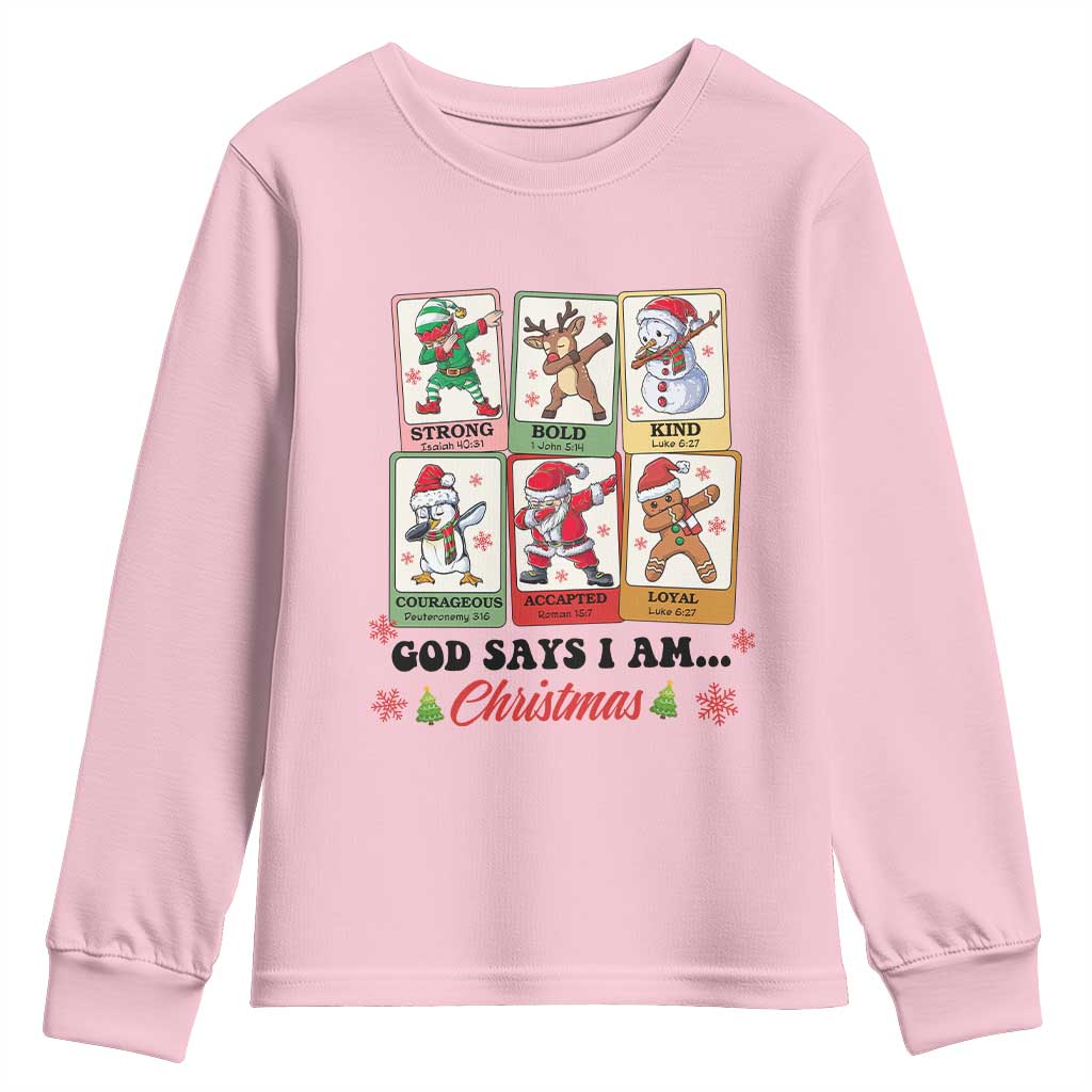 Religious Christmas Youth Sweatshirt God Says I Am Xmas Christian Bible TS10 Light Pink Print Your Wear