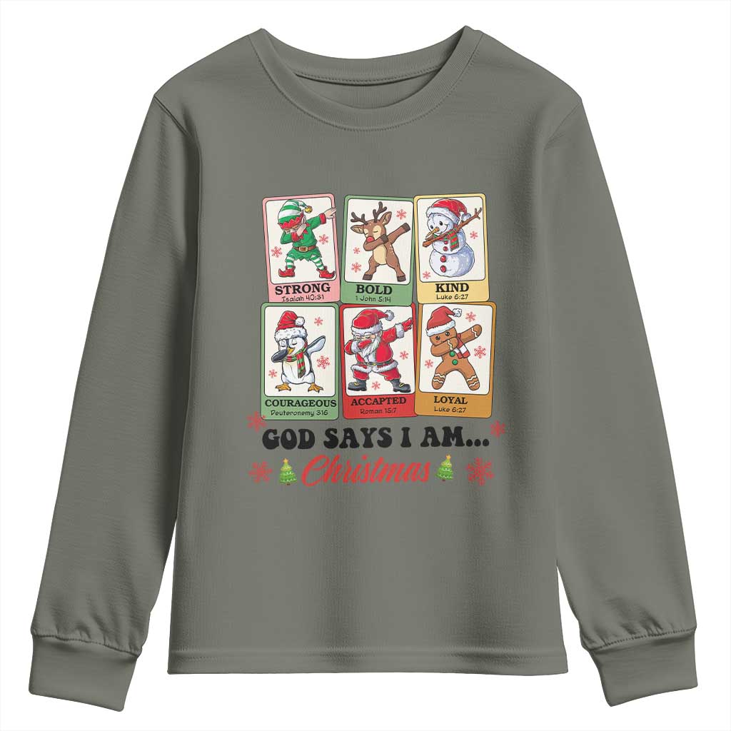 Religious Christmas Youth Sweatshirt God Says I Am Xmas Christian Bible TS10 Military Green Print Your Wear