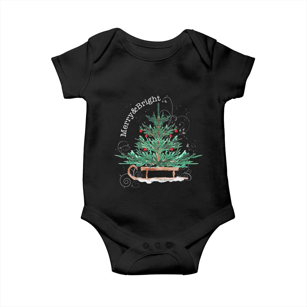 Merry and Bright Christmas Sleigh Baby Onesie TS10 Black Print Your Wear