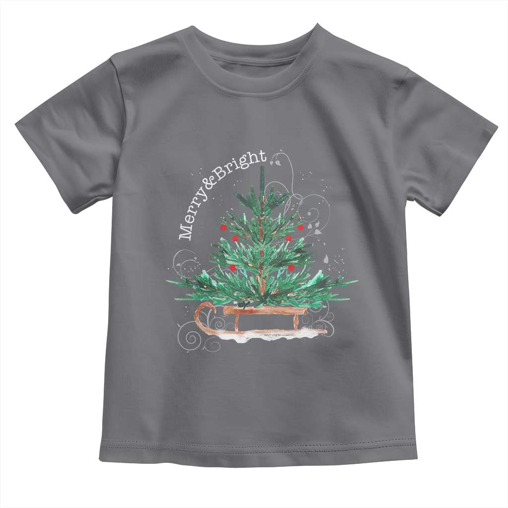 Merry and Bright Christmas Sleigh Baby Shirt TS10 Charcoal Print Your Wear