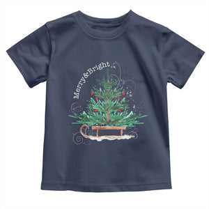 Merry and Bright Christmas Sleigh Baby Shirt TS10 Navy Print Your Wear