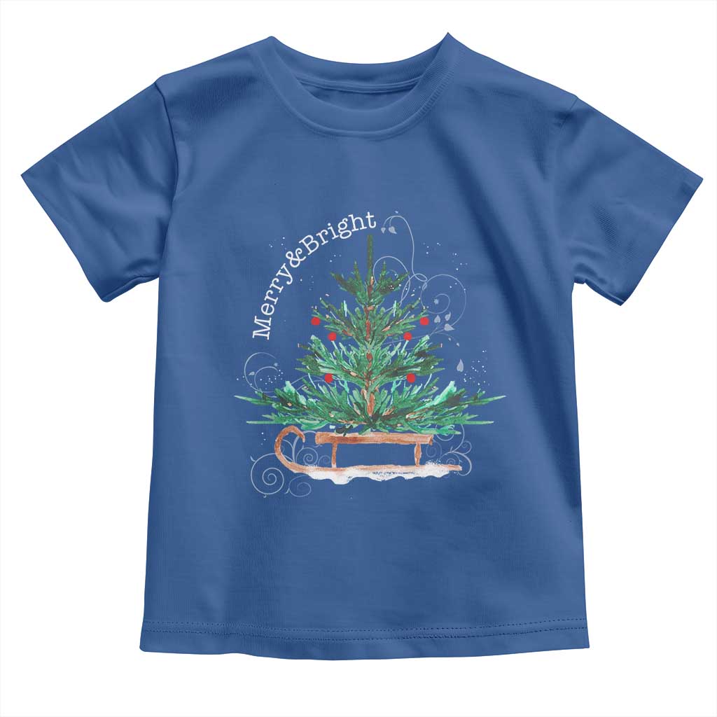 Merry and Bright Christmas Sleigh Baby Shirt TS10 Royal Blue Print Your Wear