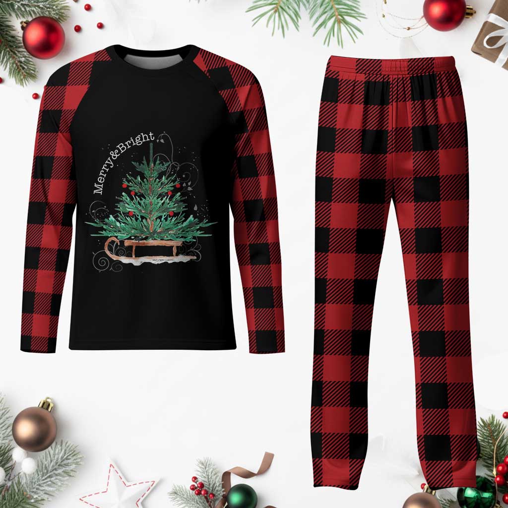Merry & Bright Christmas Sleigh Plaid Pajama Set TS10 Buffalo Plaid Print Your Wear