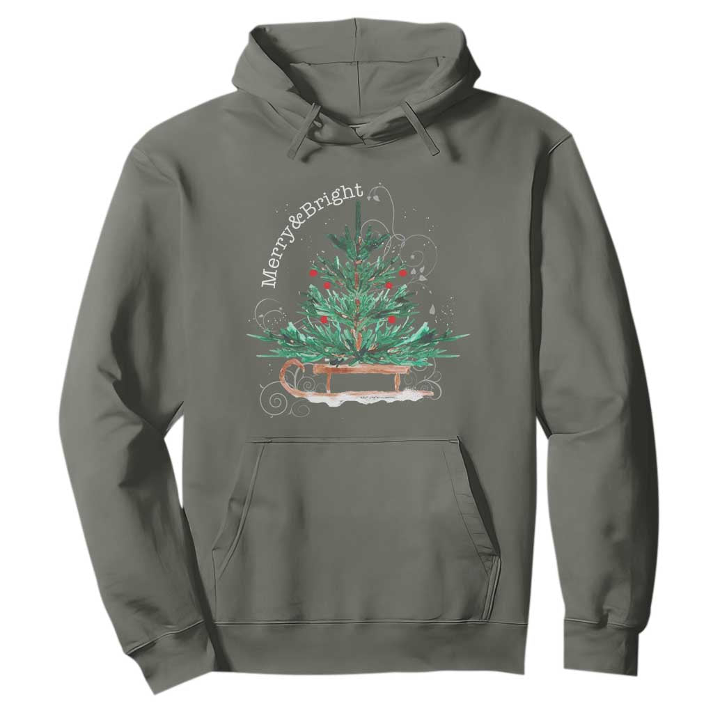 Merry and Bright Christmas Sleigh Hoodie TS10 Military Green Print Your Wear