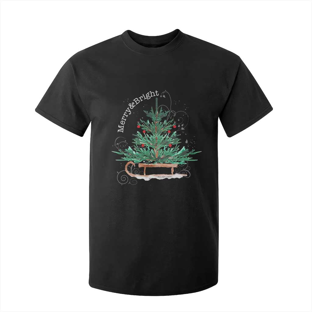 Merry and Bright Christmas Sleigh T Shirt For Kid TS10 Black Print Your Wear