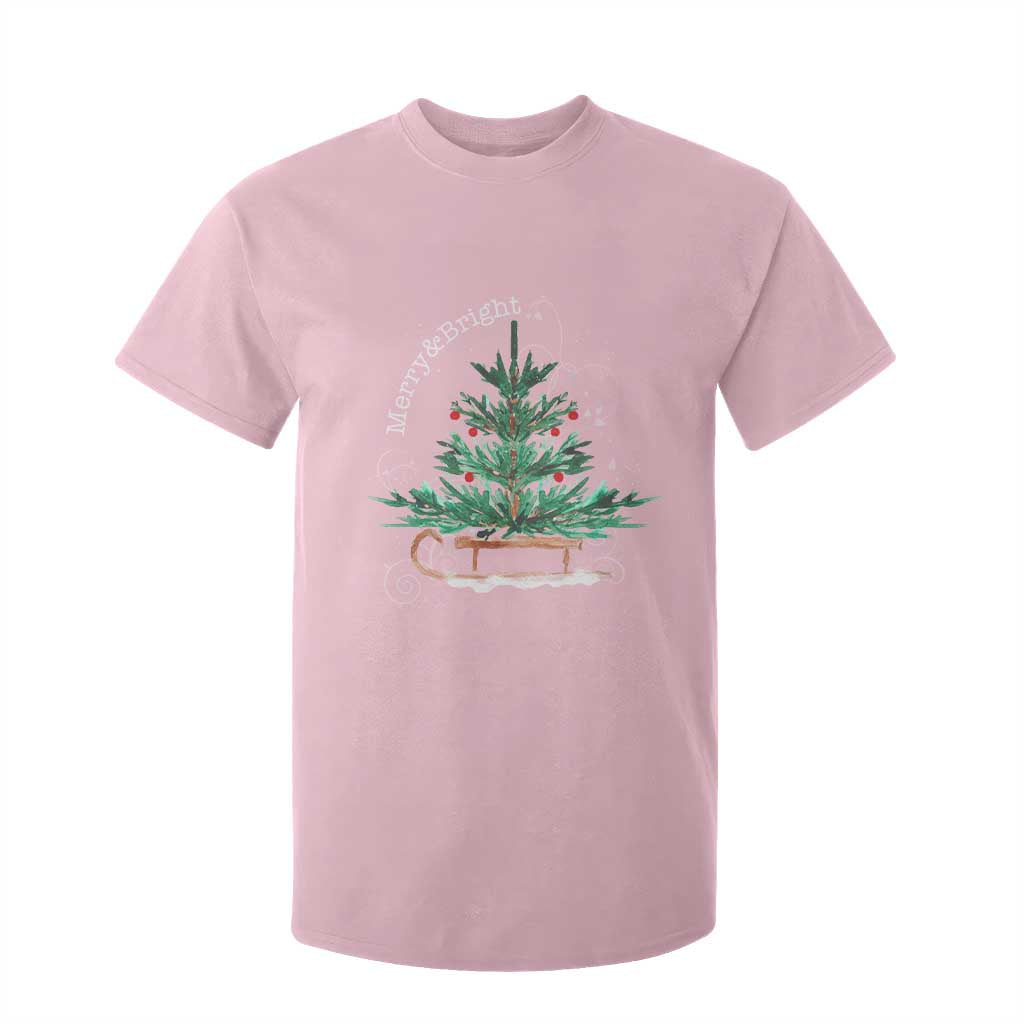 Merry and Bright Christmas Sleigh T Shirt For Kid TS10 Light Pink Print Your Wear