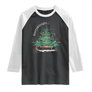Merry and Bright Christmas Sleigh Raglan Shirt TS10 Black White Print Your Wear
