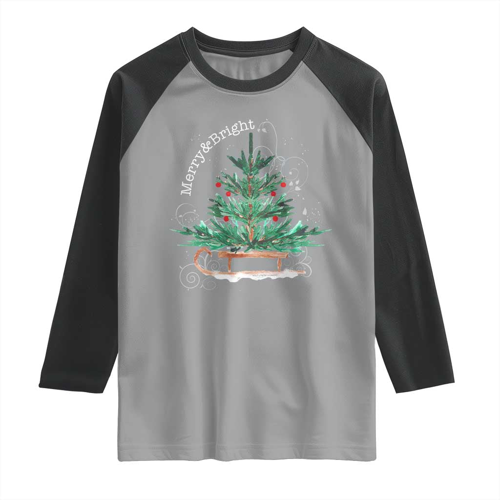 Merry and Bright Christmas Sleigh Raglan Shirt TS10 Sport Gray Black Print Your Wear