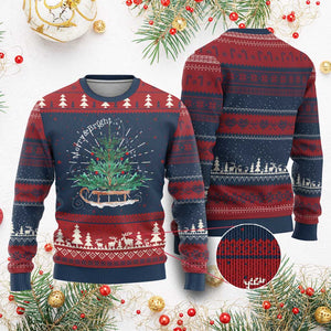 Merry & Bright Christmas Sleigh Ugly Christmas Sweater TS10 Burgundy Print Your Wear