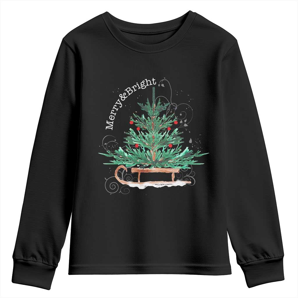 Merry and Bright Christmas Sleigh Youth Sweatshirt TS10 Black Print Your Wear