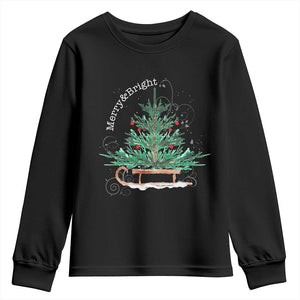 Merry and Bright Christmas Sleigh Youth Sweatshirt TS10 Black Print Your Wear