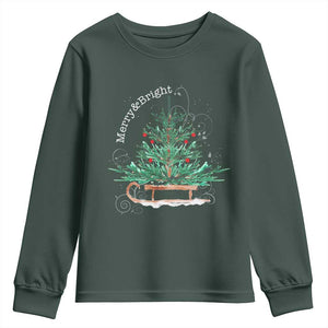 Merry and Bright Christmas Sleigh Youth Sweatshirt TS10 Dark Forest Green Print Your Wear