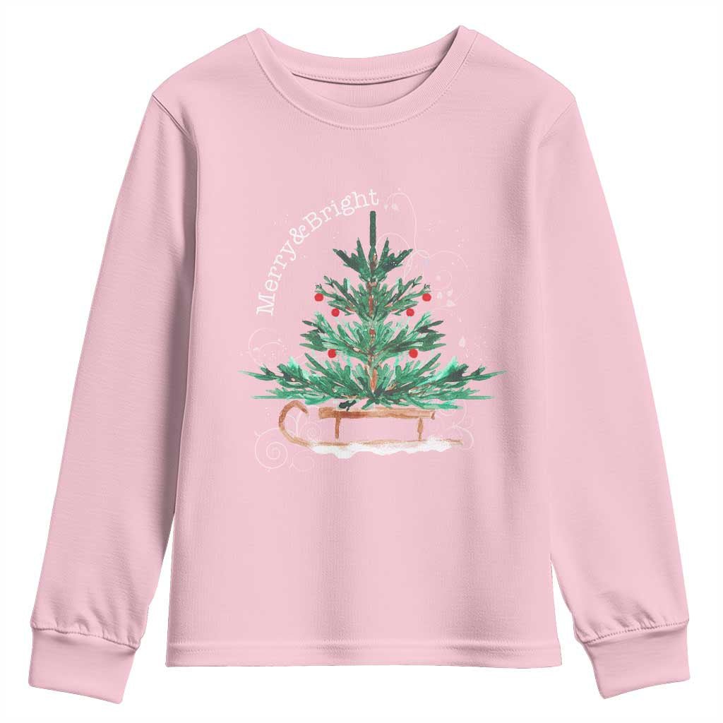 Merry and Bright Christmas Sleigh Youth Sweatshirt TS10 Light Pink Print Your Wear