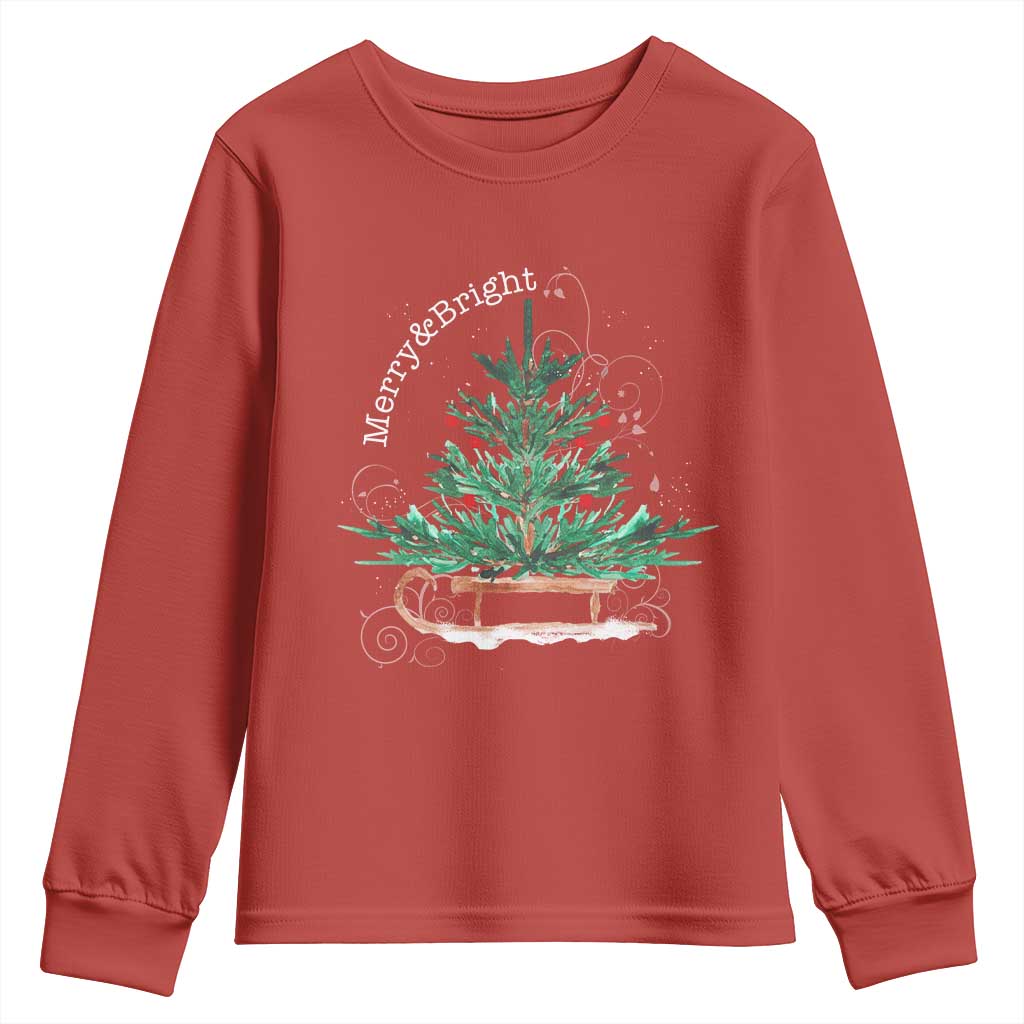 Merry and Bright Christmas Sleigh Youth Sweatshirt TS10 Red Print Your Wear