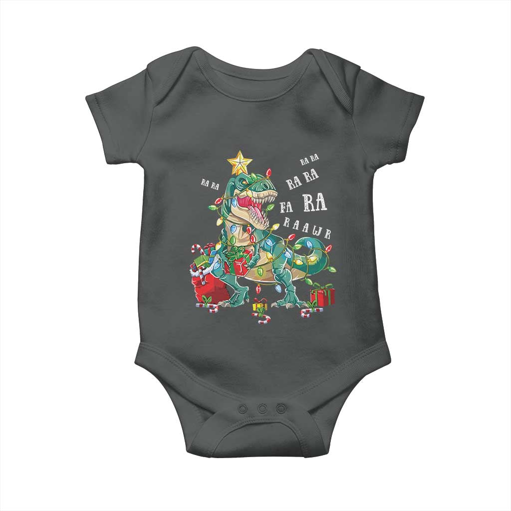 Dinosaur Christmas Baby Onesie Tree Lights Xmas Boys Men TS10 Dark Heather Print Your Wear